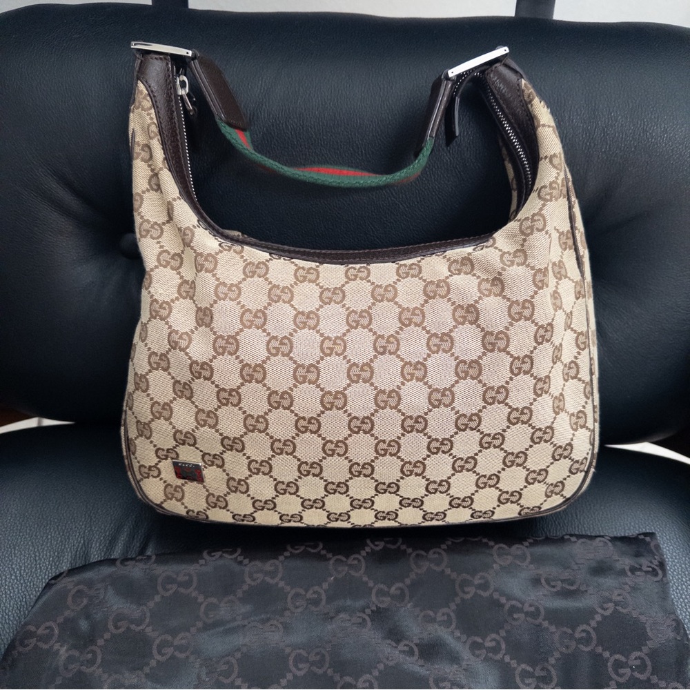 Vintage Gucci GG monogram sherry line canvas hobo bag, medium